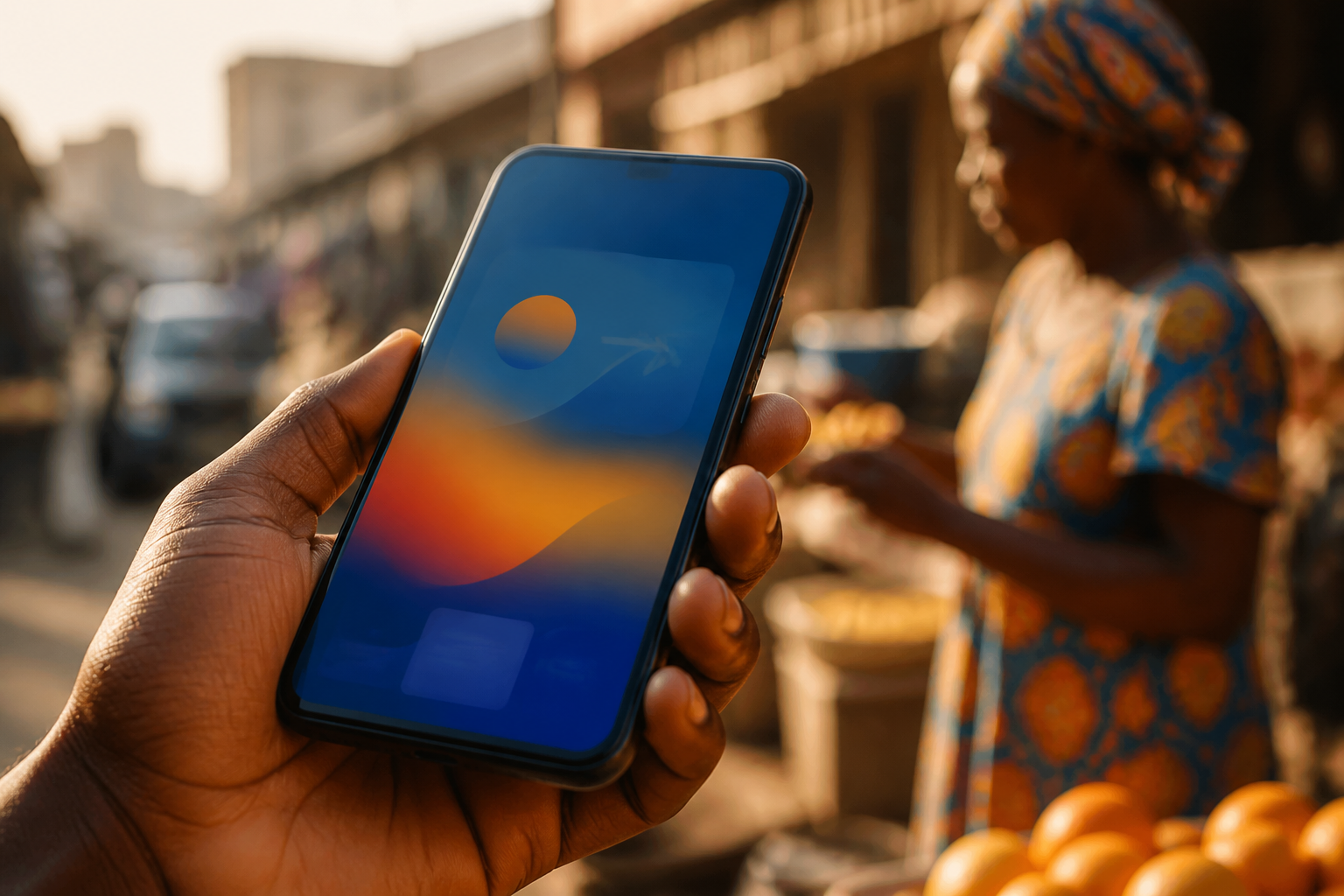 Mobile money transaction on a smartphone in West Africa